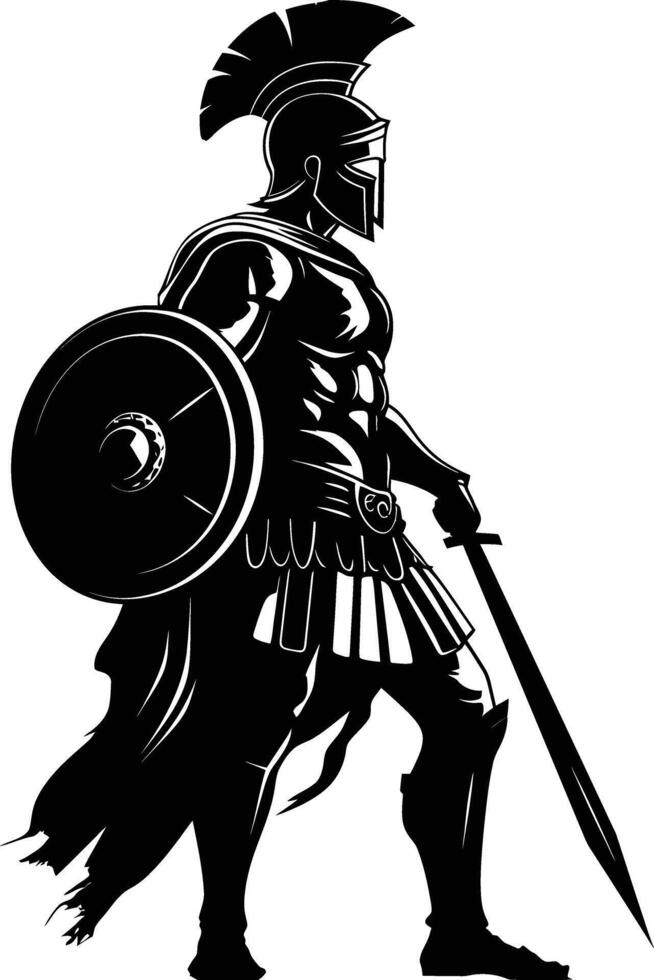 AI generated Silhouette Ancient Greek Warrior black color only vector