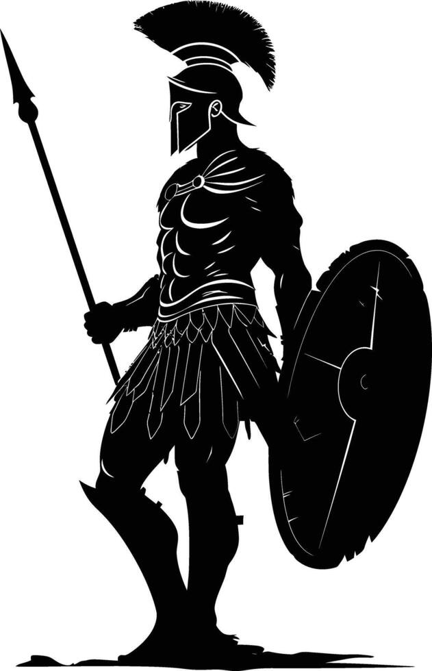 AI generated Silhouette Ancient Greek Warrior black color only vector