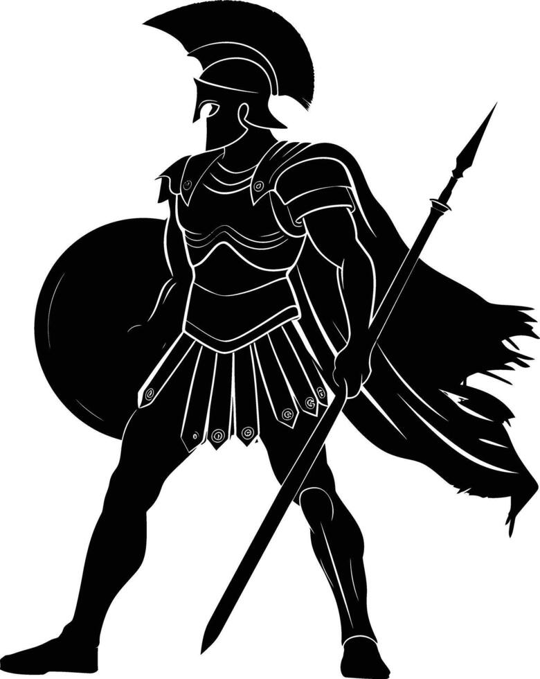 AI generated Silhouette Ancient Greek Warrior black color only vector