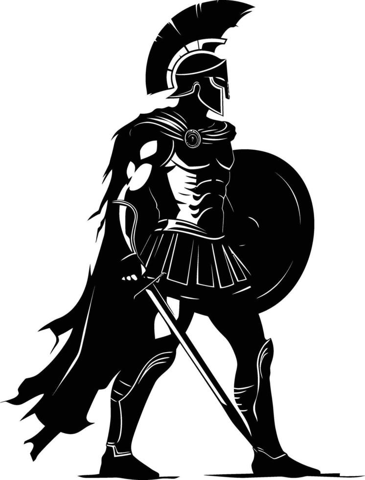 AI generated Silhouette Ancient Greek Warrior black color only vector