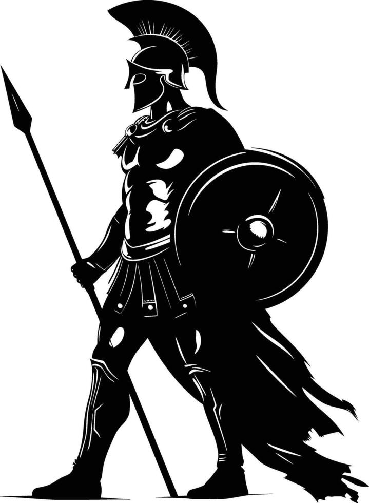 AI generated Silhouette Ancient Greek Warrior black color only vector