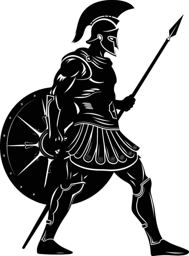 AI generated Silhouette Ancient Greek Warrior black color only vector