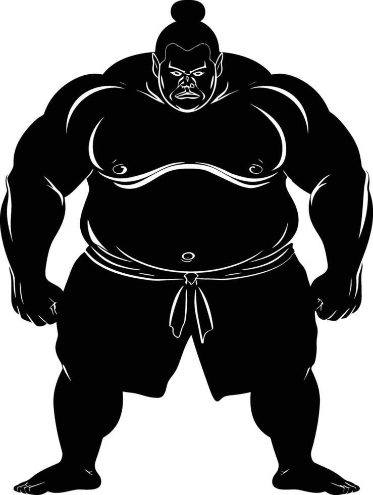 AI generated Silhouette Japanese sumo athlete black color only vector