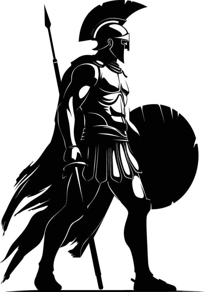 AI generated Silhouette Ancient Greek Warrior black color only vector