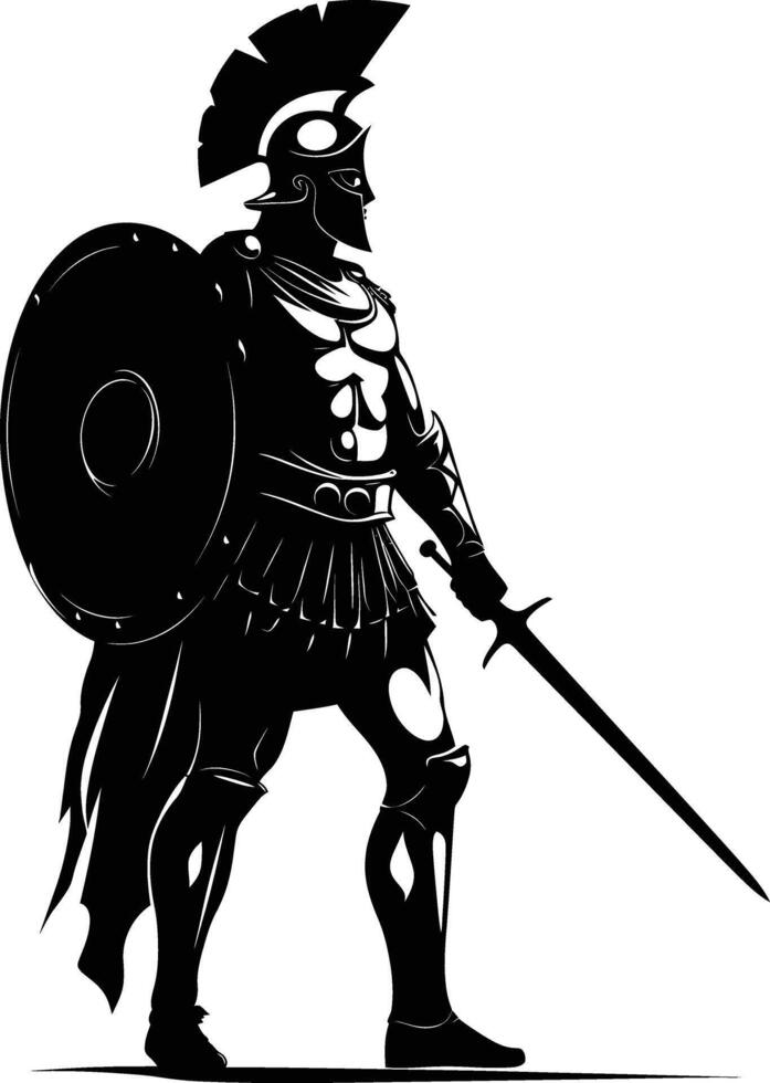 AI generated Silhouette Ancient Greek Warrior black color only vector