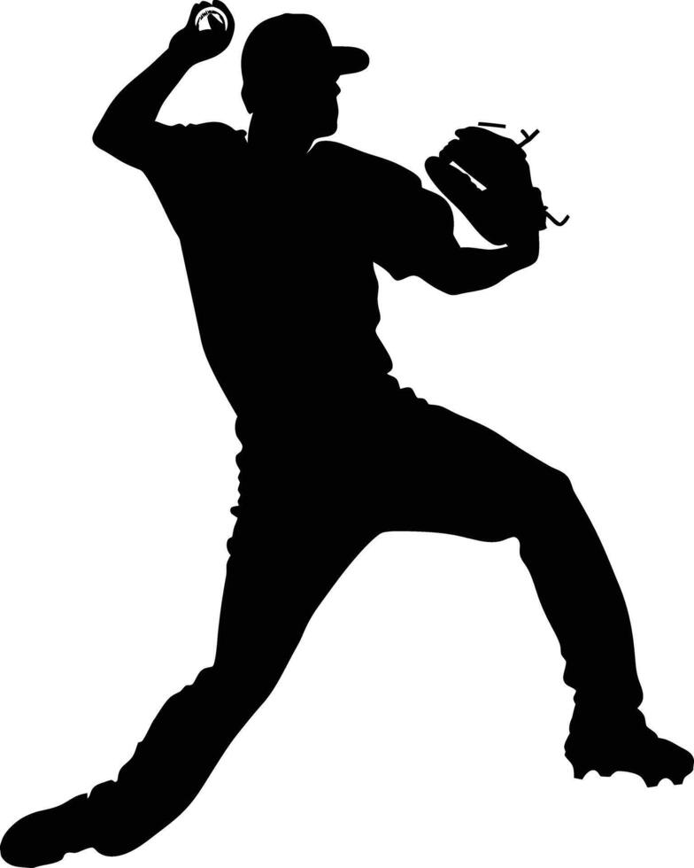 AI generated Silhouette Baseball Pitcher black color only full body vector