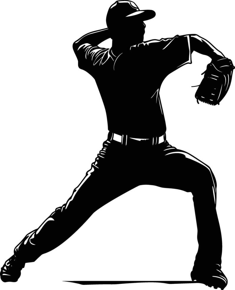 AI generated Silhouette Baseball Pitcher black color only full body vector