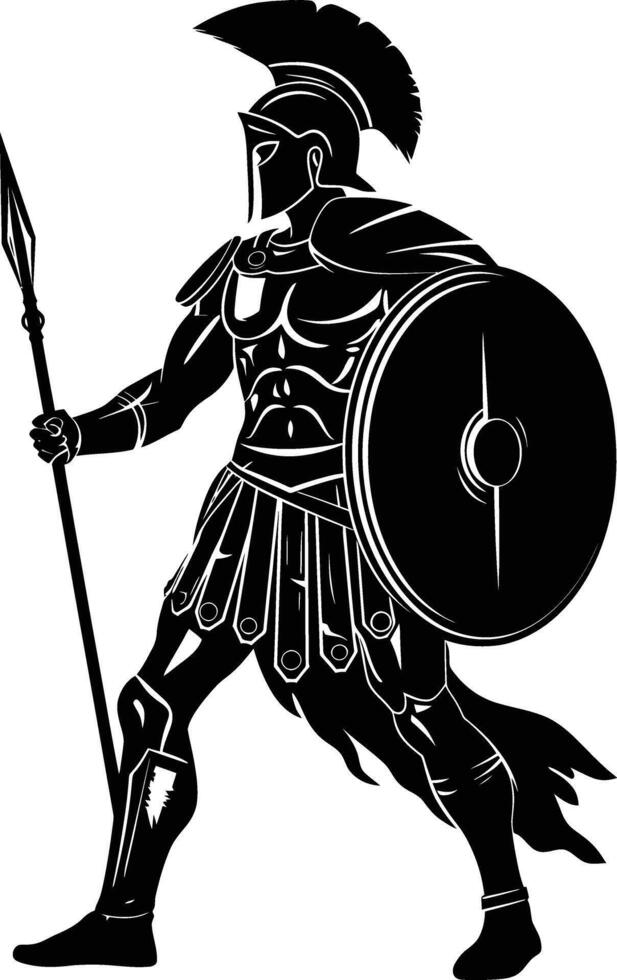 AI generated Silhouette Ancient Greek Warrior black color only vector