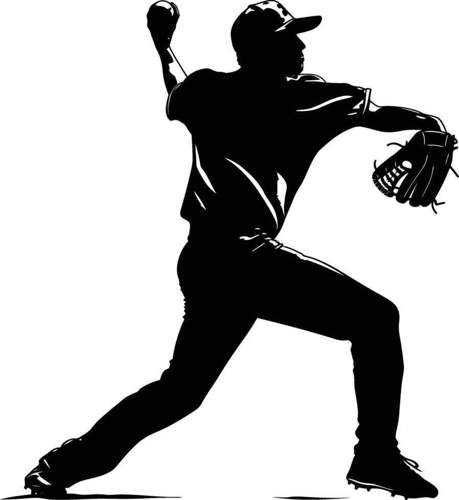 AI generated Silhouette Baseball Pitcher black color only full body vector