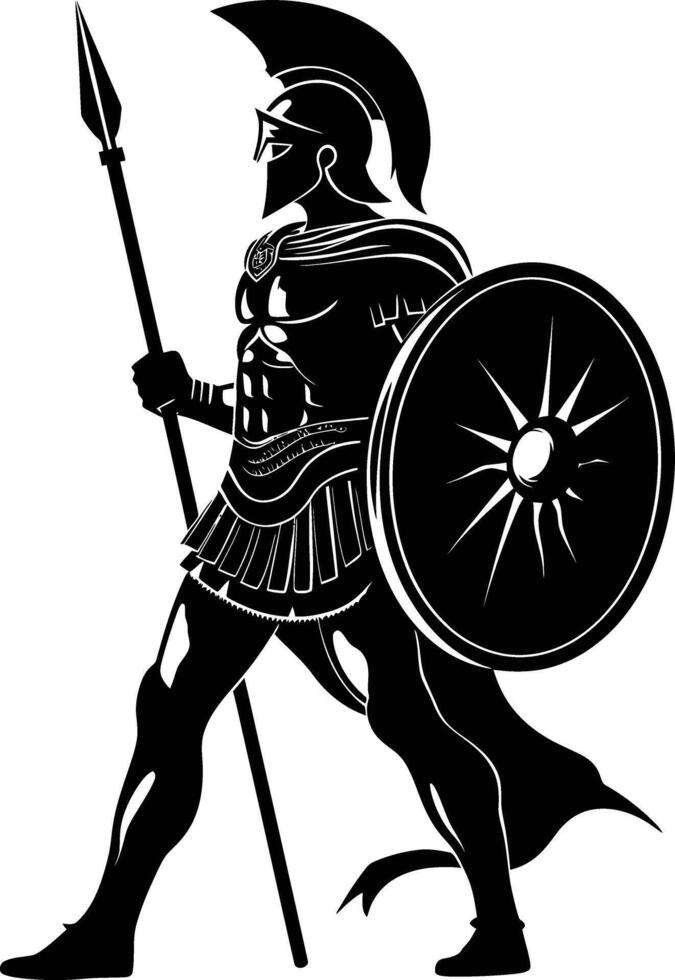 AI generated Silhouette Ancient Greek Warrior black color only vector