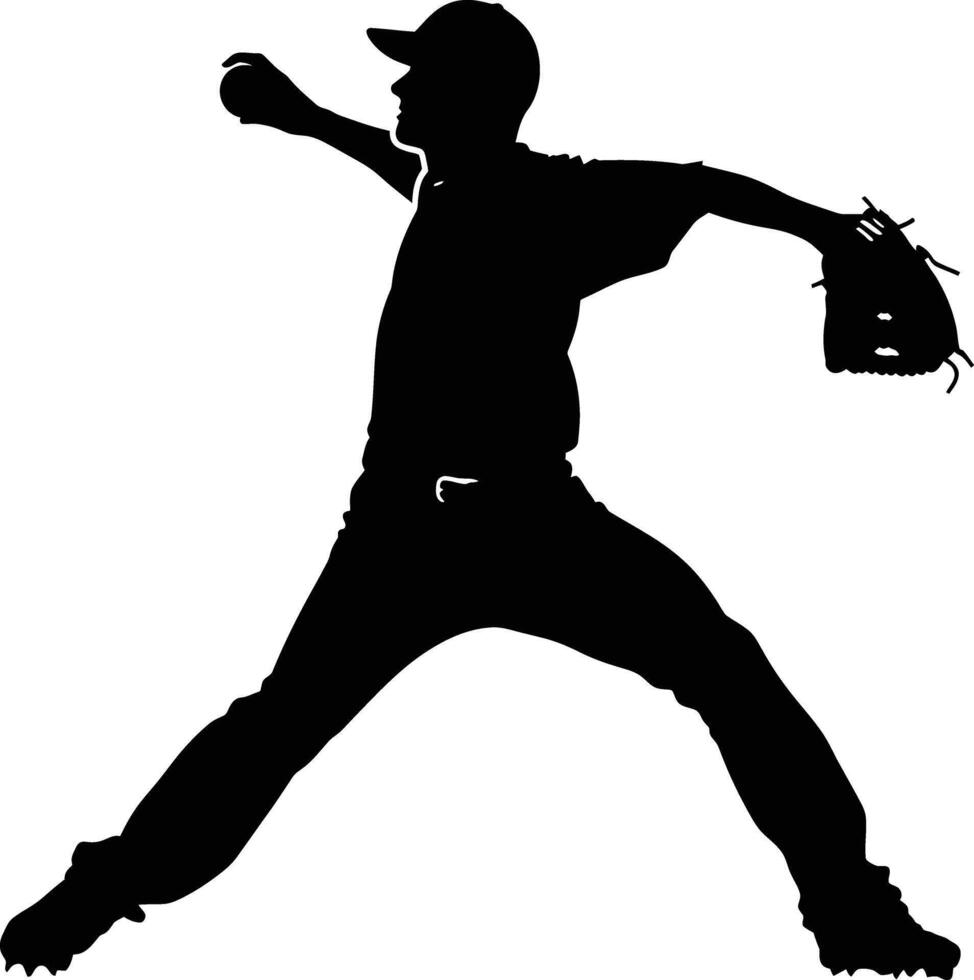 AI generated Silhouette Baseball Pitcher black color only full body vector