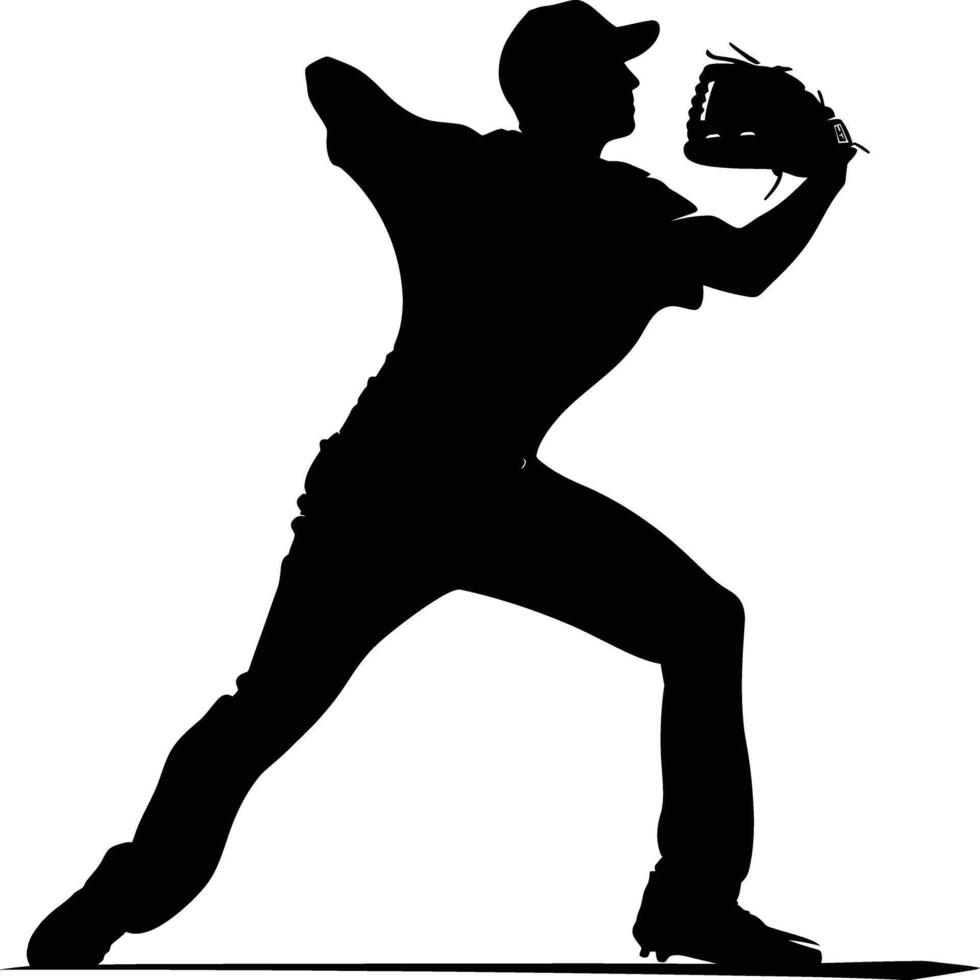 AI generated Silhouette Baseball Pitcher black color only full body vector