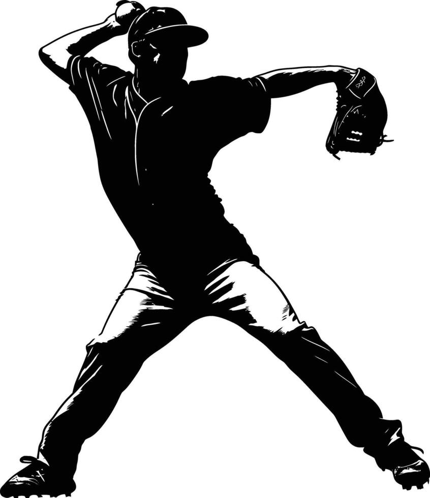 AI generated Silhouette Baseball Pitcher black color only full body vector