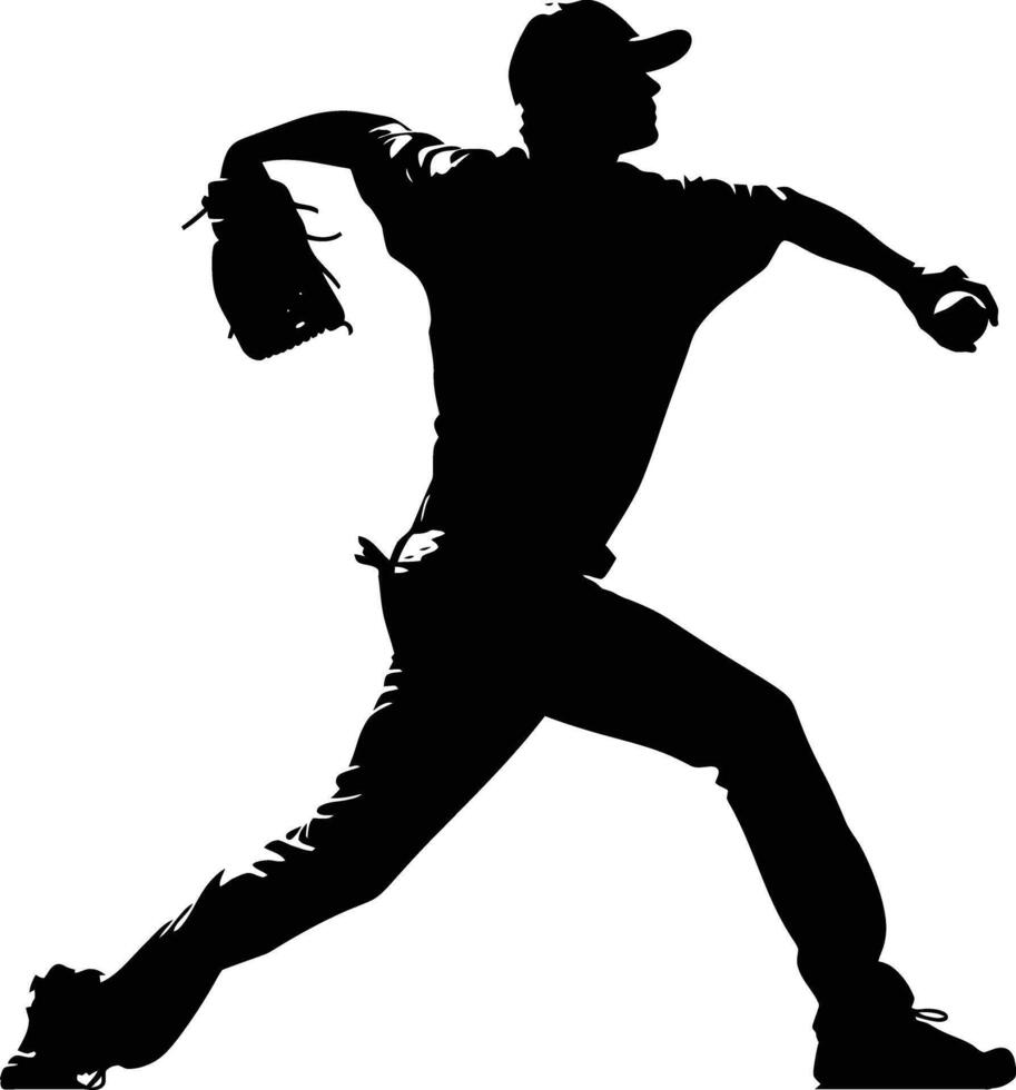 AI generated Silhouette Baseball Pitcher black color only full body vector