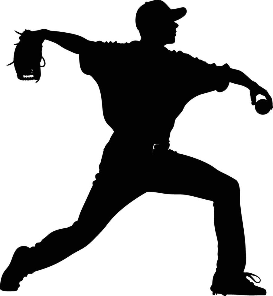 AI generated Silhouette Baseball Pitcher black color only full body vector