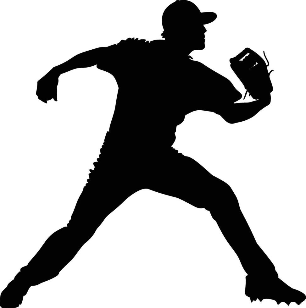 AI generated Silhouette Baseball Pitcher black color only full body vector