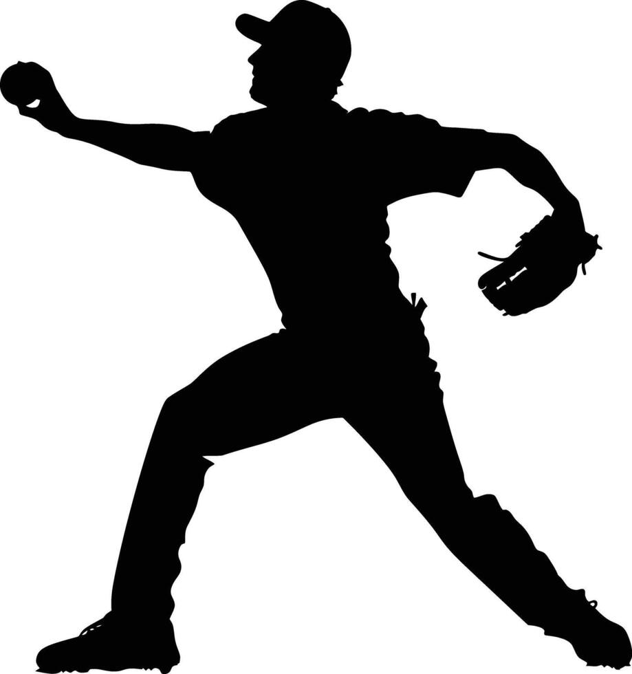 AI generated Silhouette Baseball Pitcher black color only full body vector