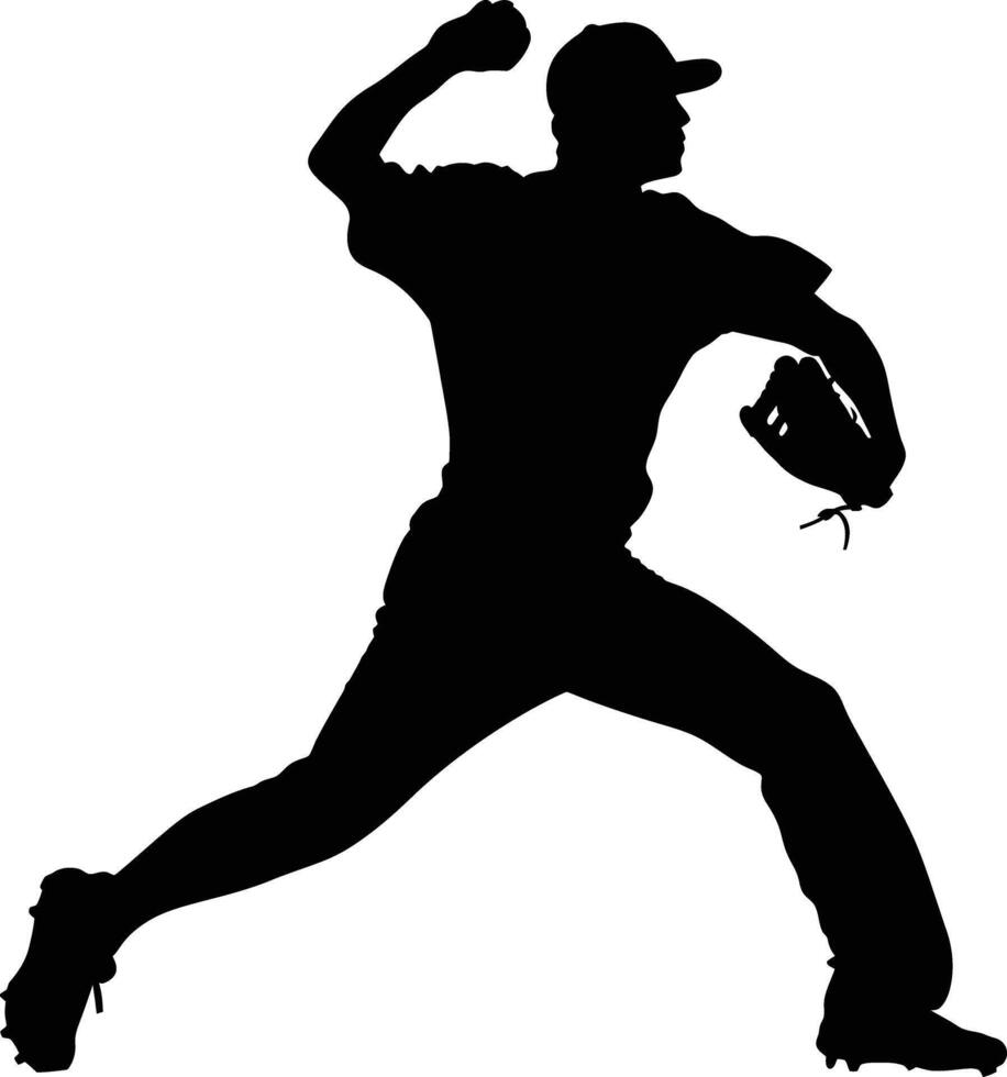 AI generated Silhouette Baseball Pitcher black color only full body vector