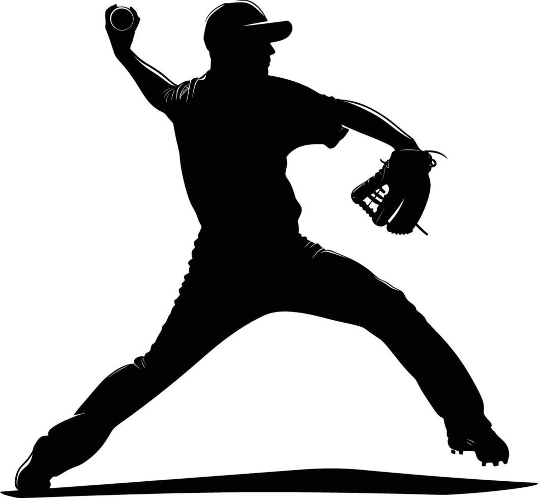 AI generated Silhouette Baseball Pitcher black color only full body vector