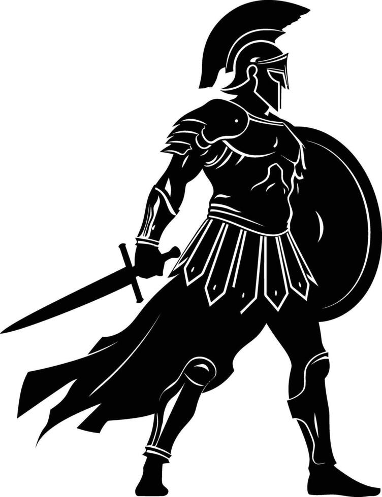 AI generated Silhouette Ancient Greek Warrior black color only vector