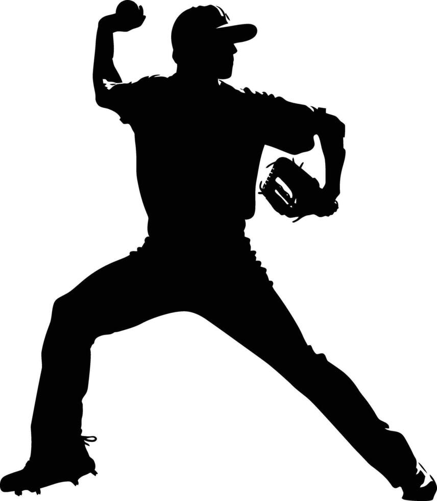 AI generated Silhouette Baseball Pitcher black color only full body vector