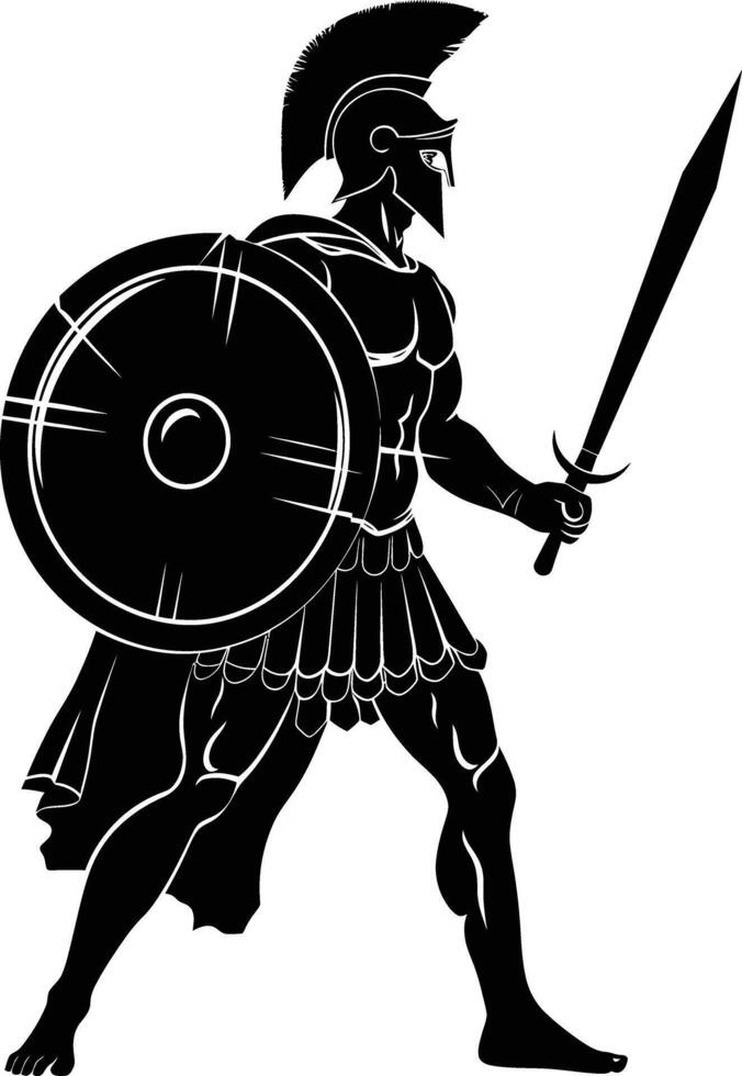 AI generated Silhouette Ancient Greek Warrior black color only vector