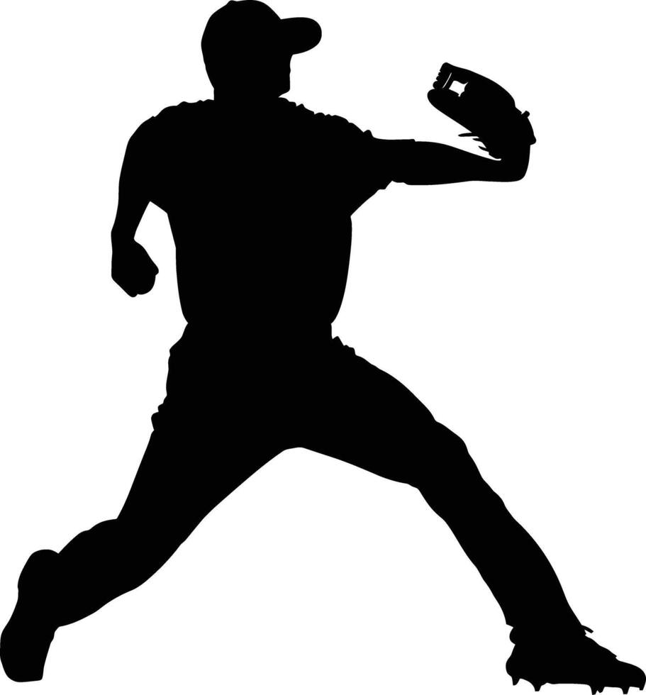 AI generated Silhouette Baseball Pitcher black color only full body vector