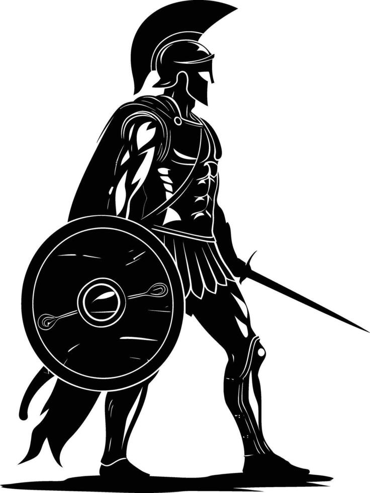 AI generated Silhouette Ancient Greek Warrior black color only vector