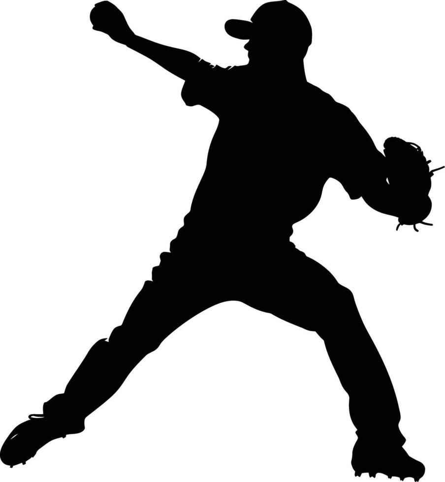 AI generated Silhouette Baseball Pitcher black color only full body vector