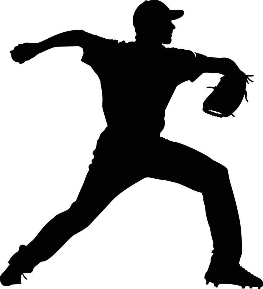 AI generated Silhouette Baseball Pitcher black color only full body vector