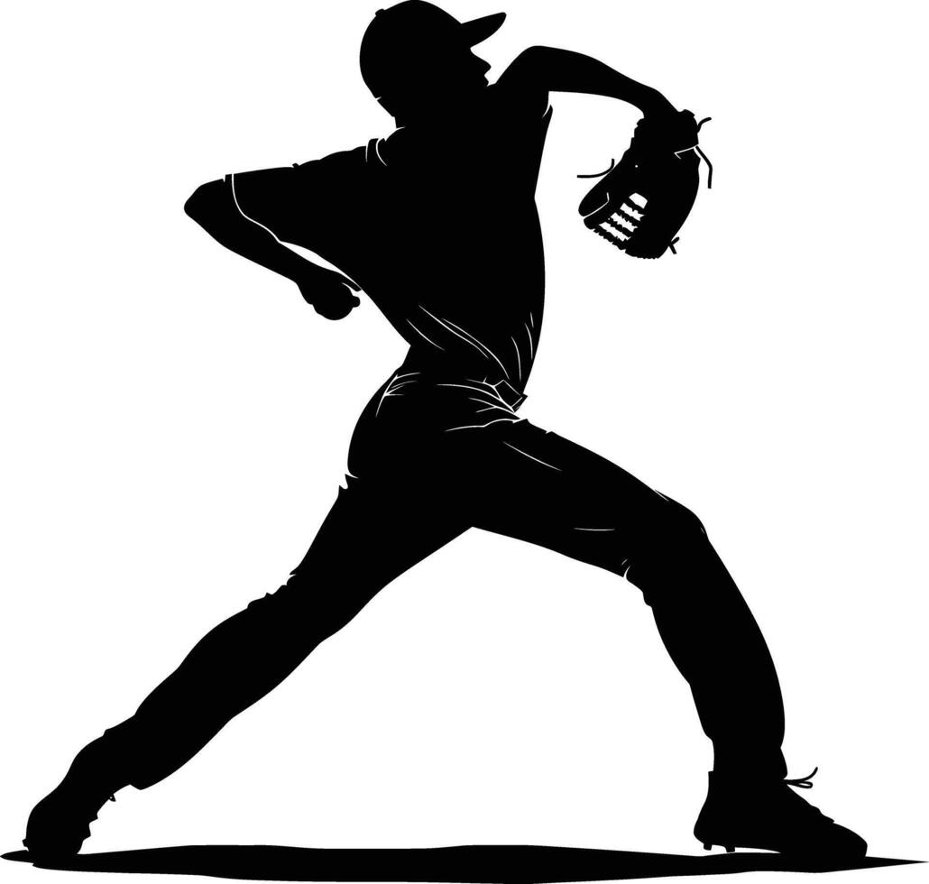 AI generated Silhouette Baseball Pitcher black color only full body vector