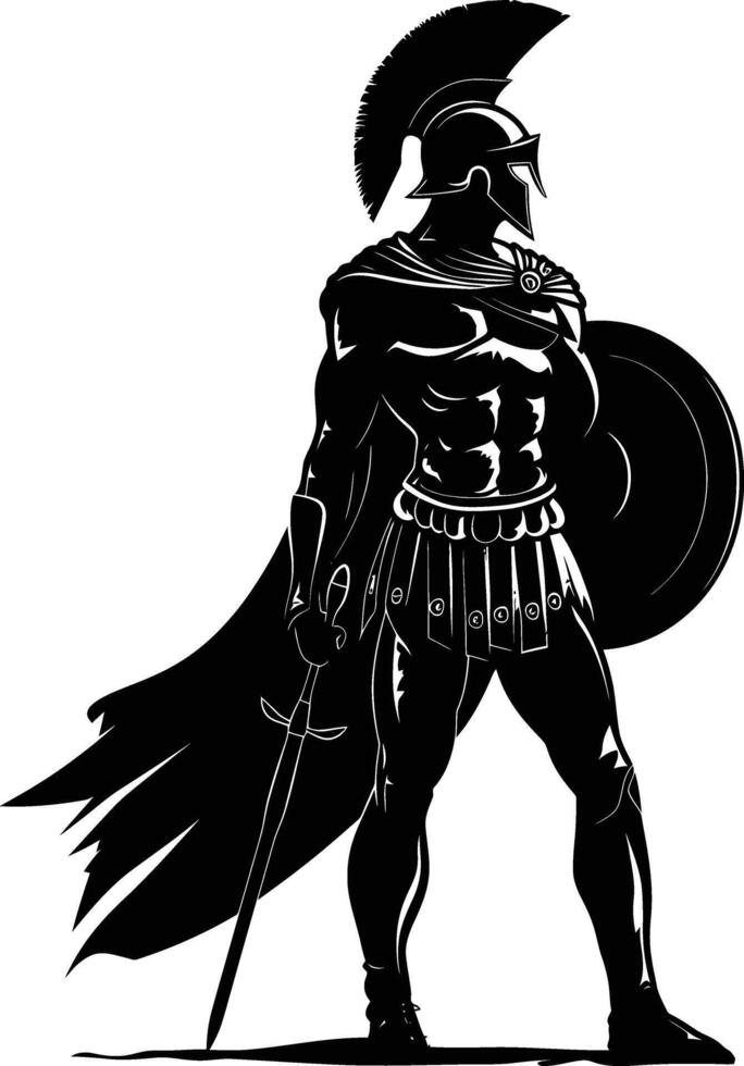 AI generated Silhouette Ancient Greek Warrior black color only vector