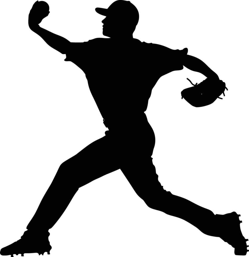 AI generated Silhouette Baseball Pitcher black color only full body vector