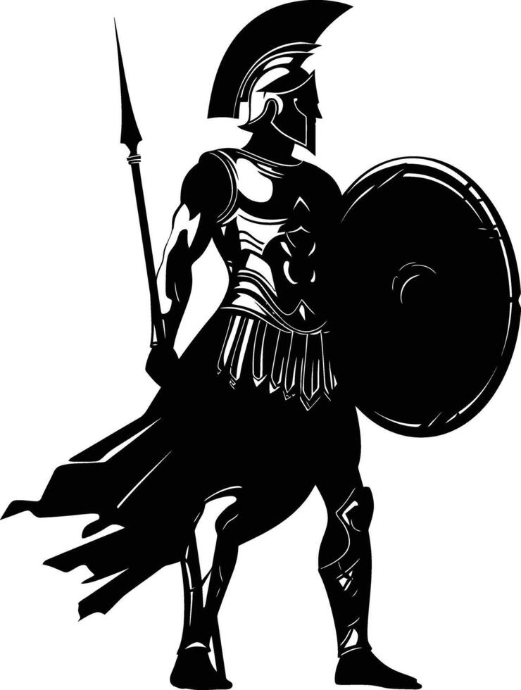 AI generated Silhouette Ancient Greek Warrior black color only vector