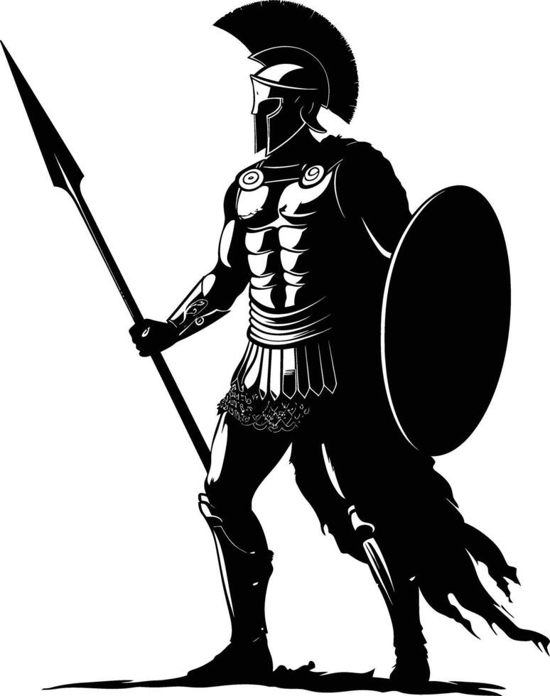 AI generated Silhouette Ancient Greek Warrior black color only vector