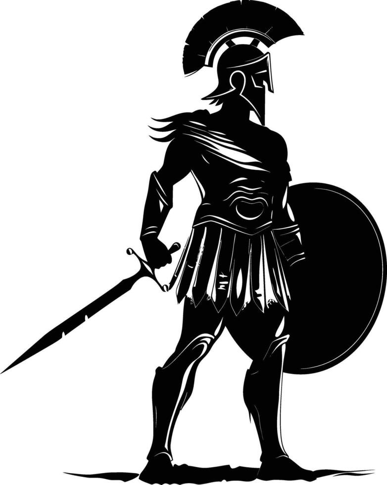 AI generated Silhouette Ancient Greek Warrior black color only vector