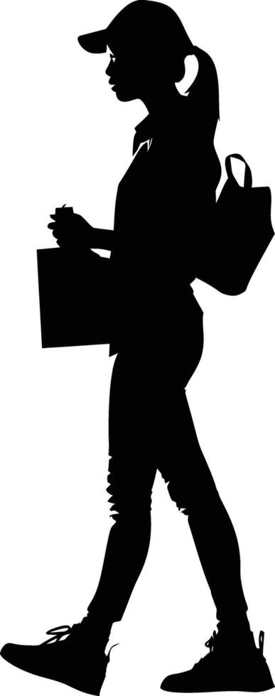 AI generated Silhouette delivery woman black color only full body vector
