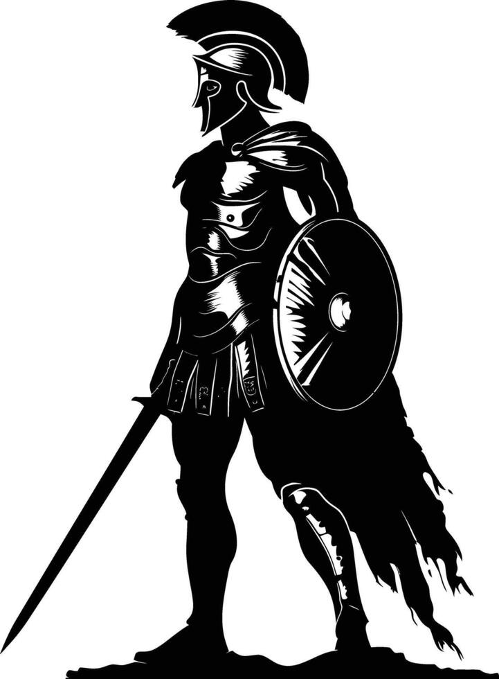 AI generated Silhouette Ancient Greek Warrior black color only vector