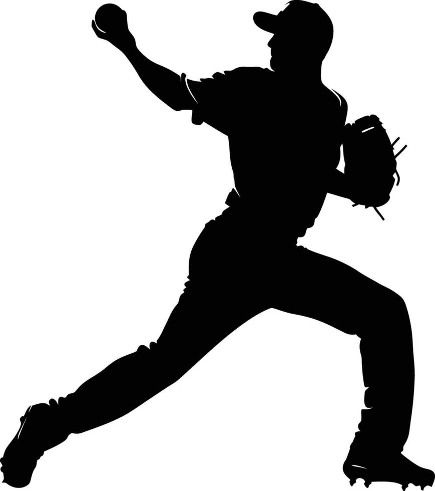 AI generated Silhouette Baseball Pitcher black color only full body vector