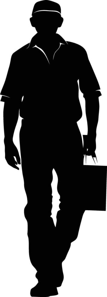 AI generated Silhouette delivery man black color only full body vector
