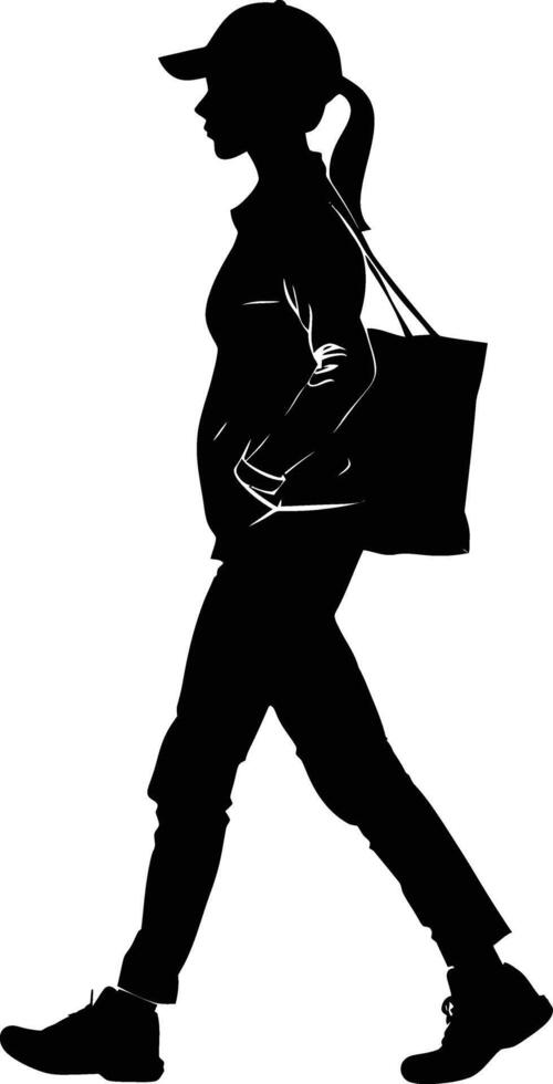 AI generated Silhouette delivery woman black color only full body vector