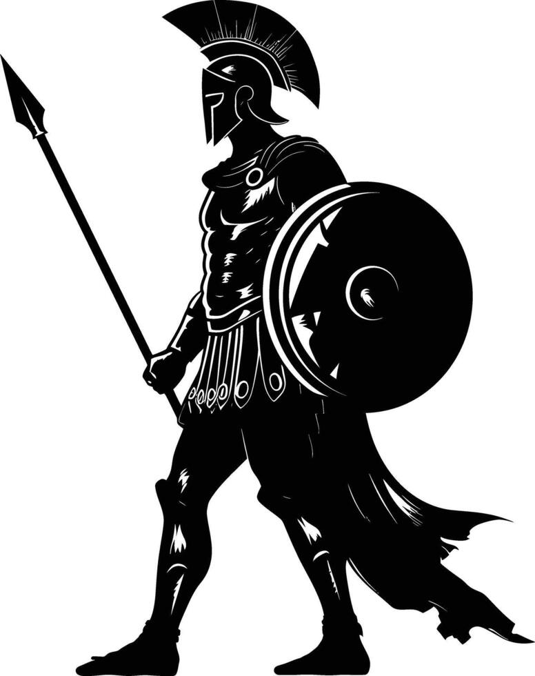 AI generated Silhouette Ancient Greek Warrior black color only vector