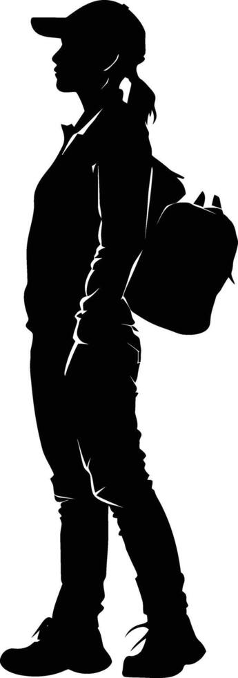 AI generated Silhouette delivery woman black color only full body vector