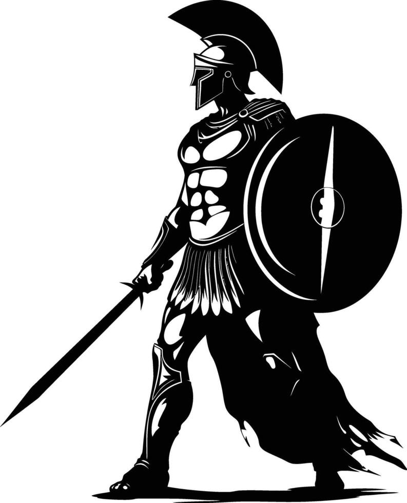 AI generated Silhouette Ancient Greek Warrior black color only vector