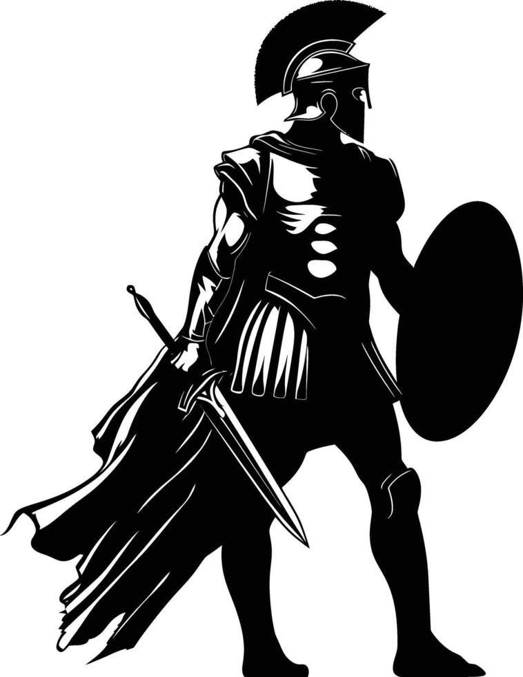 AI generated Silhouette Ancient Greek Warrior black color only vector