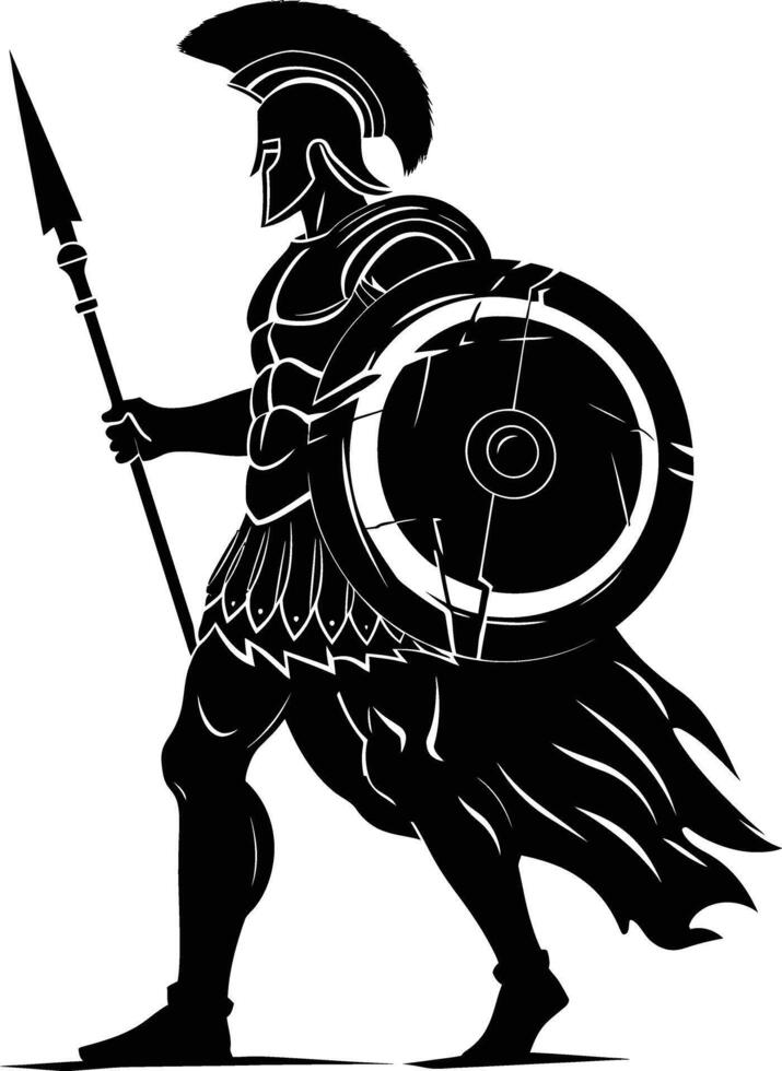 AI generated Silhouette Ancient Greek Warrior black color only vector