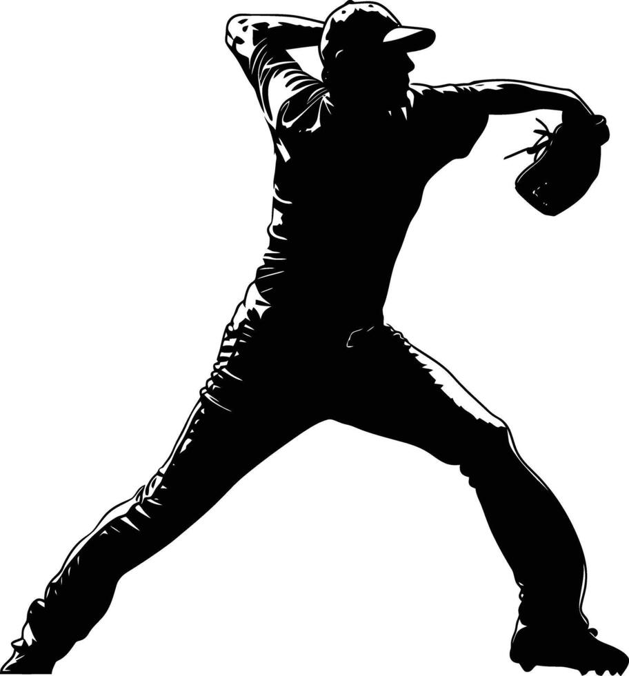 AI generated Silhouette Baseball Pitcher black color only full body vector