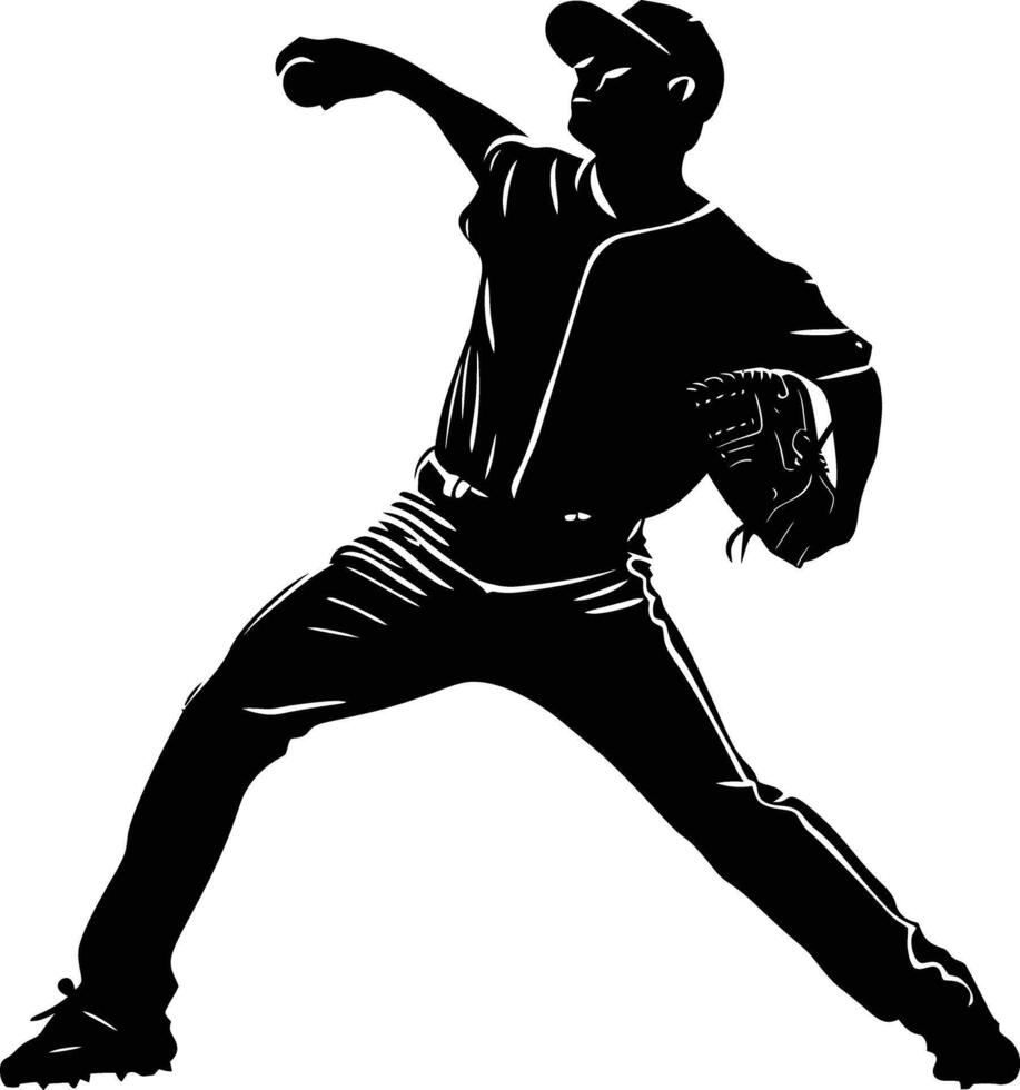 ai generado silueta béisbol lanzador negro color solamente lleno cuerpo vector