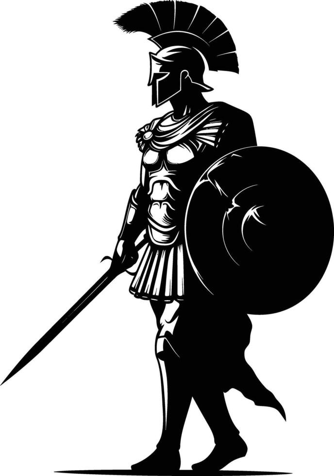 AI generated Silhouette Ancient Greek Warrior black color only vector