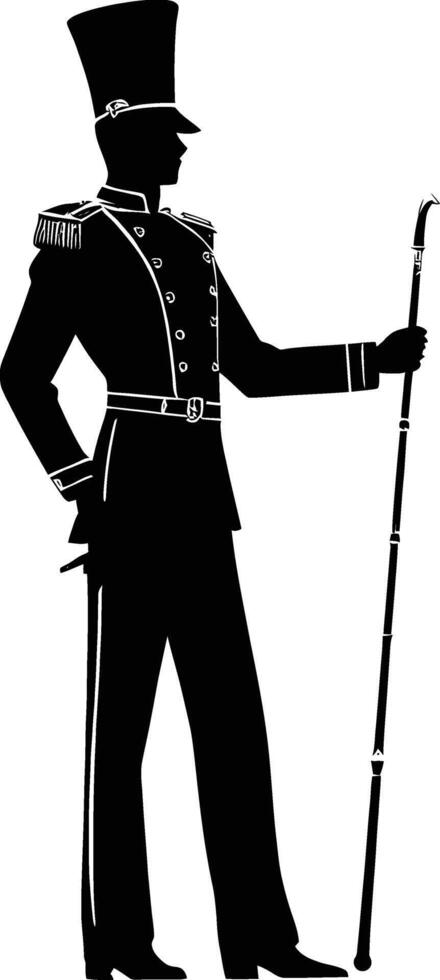 AI generated Silhouette drum major with mace in perform marching band leader vector